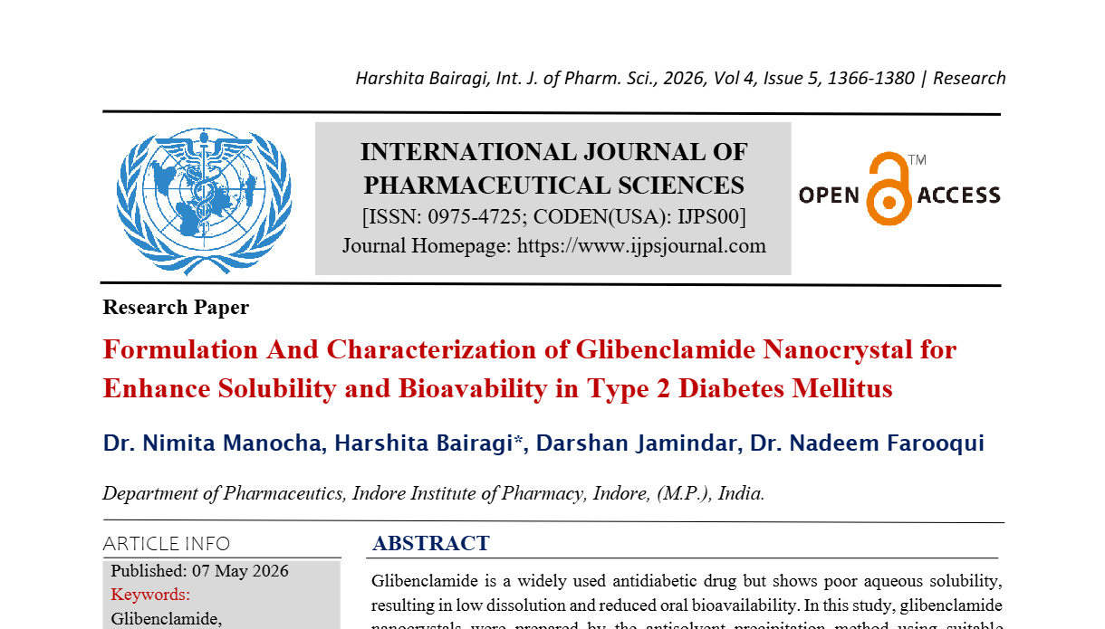 Formulation And Characterization of Glibenclamide Nanocrystal for Enhance Solubility and Bioavability in Type 2 Diabetes Mellitus