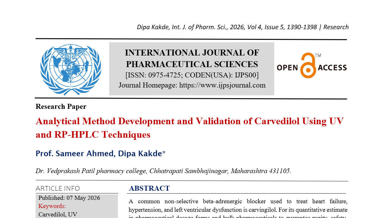 Analytical Method Development and Validation of Carvedilol Using UV and RP-HPLC Techniques