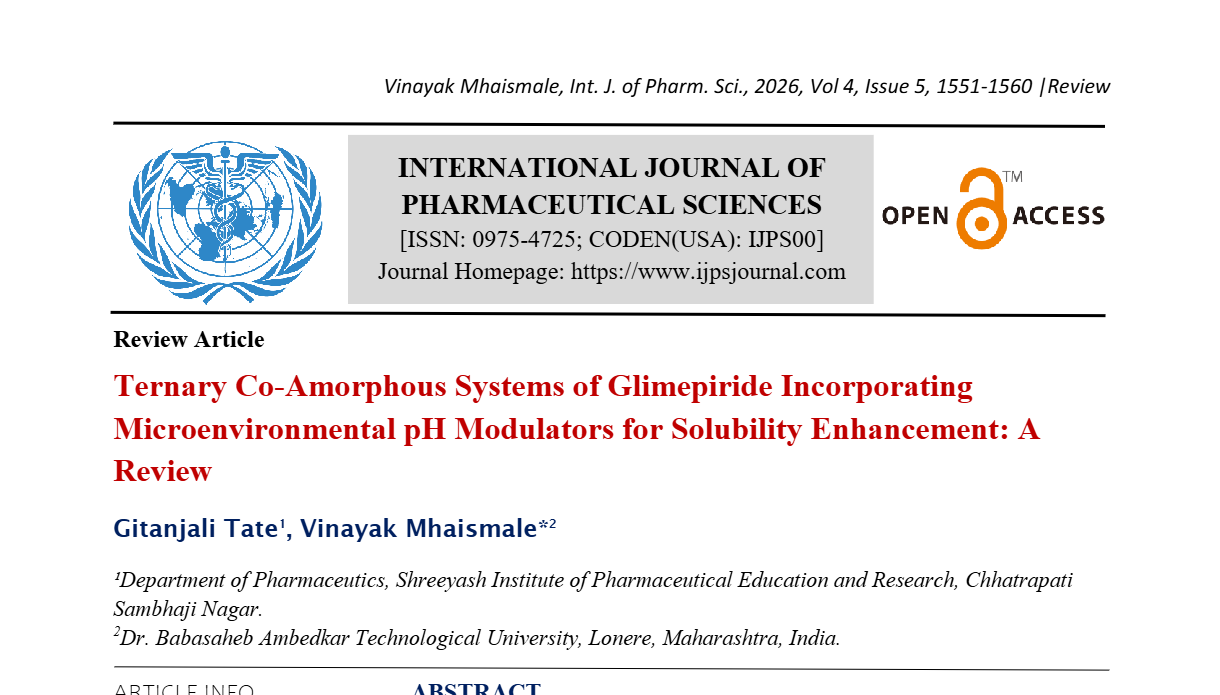 Ternary Co-Amorphous Systems of Glimepiride Incorporating Microenvironmental pH Modulators for Solubility Enhancement: A Review