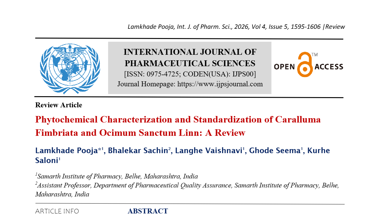 Phytochemical Characterization and Standardization of Caralluma Fimbriata and Ocimum Sanctum Linn: A Review