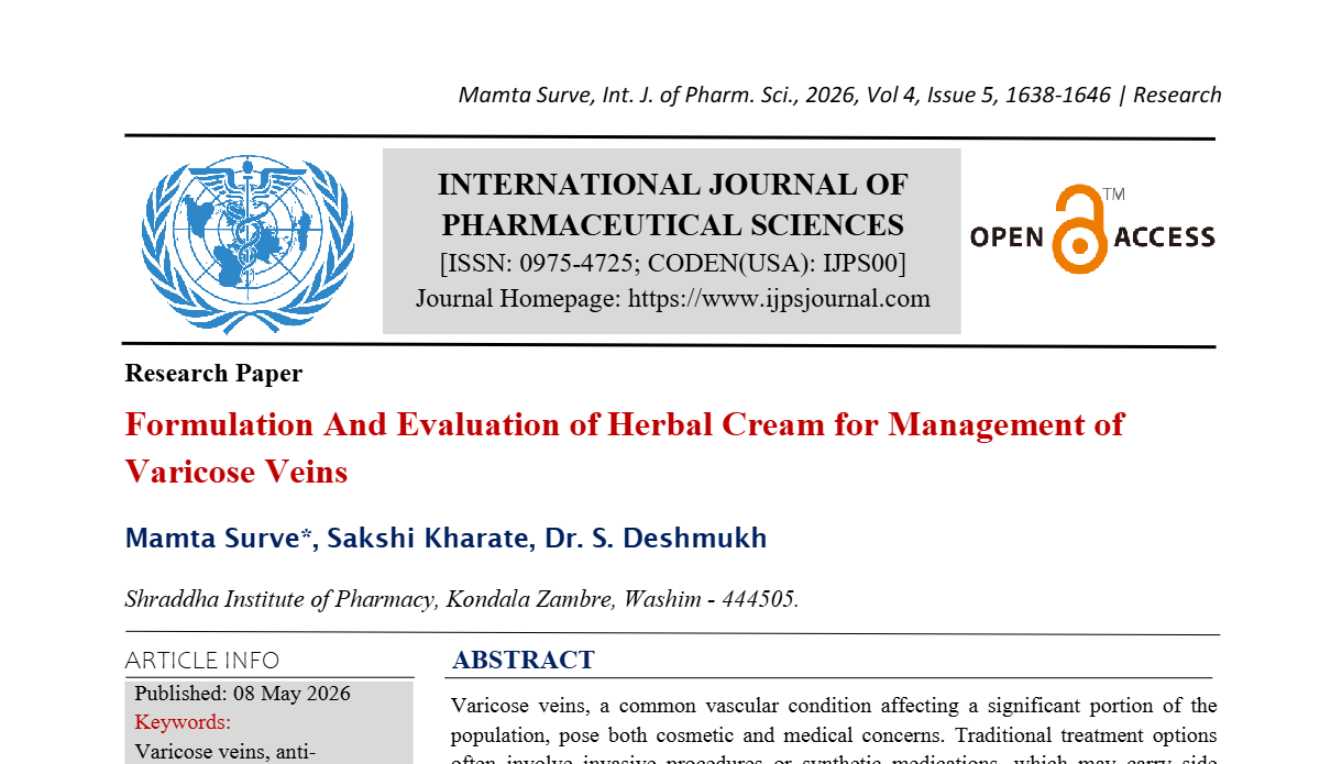 Formulation And Evaluation of Herbal Cream for Management of Varicose Veins