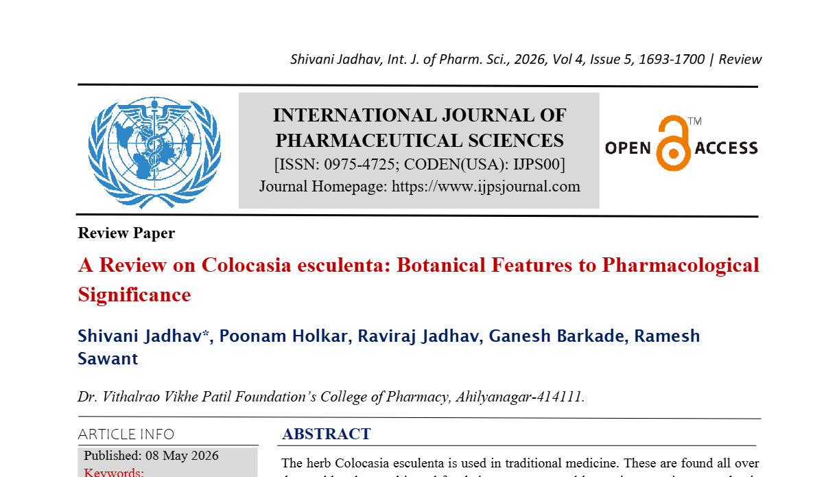 A Review on Colocasia esculenta: Botanical Features to Pharmacological Significance