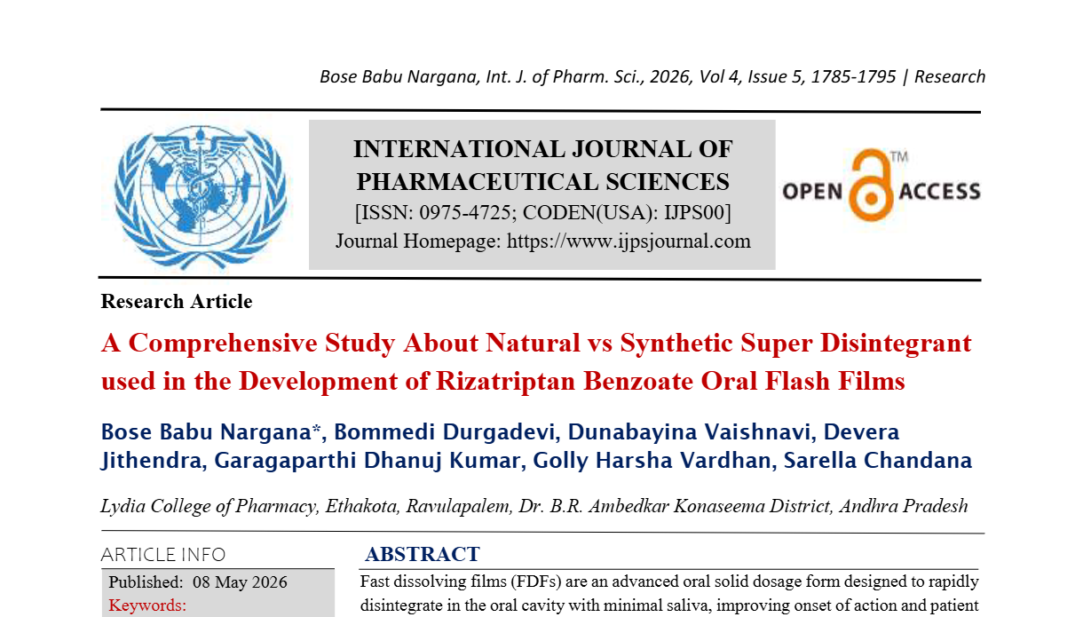 A Comprehensive Study About Natural vs Synthetic Super Disintegrant used in the Development of Rizatriptan Benzoate Oral Flash Films