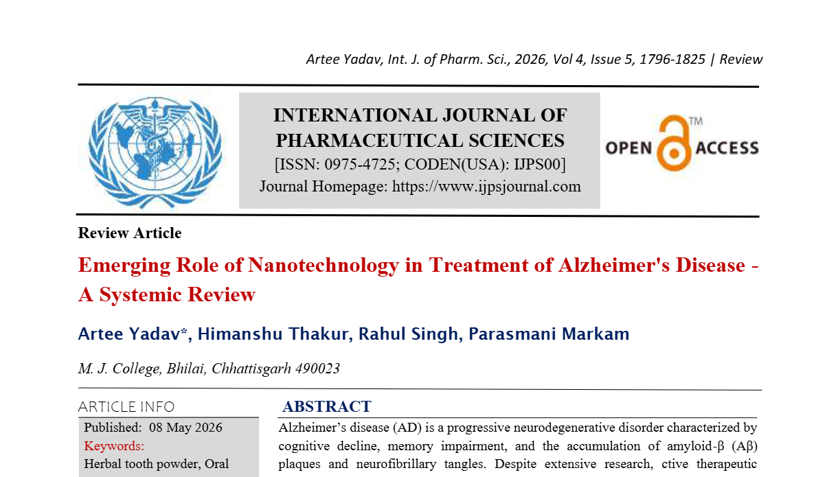 Emerging Role of Nanotechnology in Treatment of Alzheimer's Disease - A Systemic Review