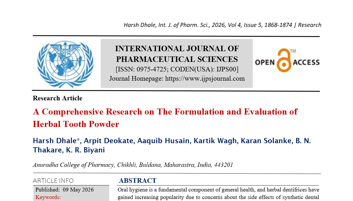 A Comprehensive Research on The Formulation and Evaluation of Herbal Tooth Powder