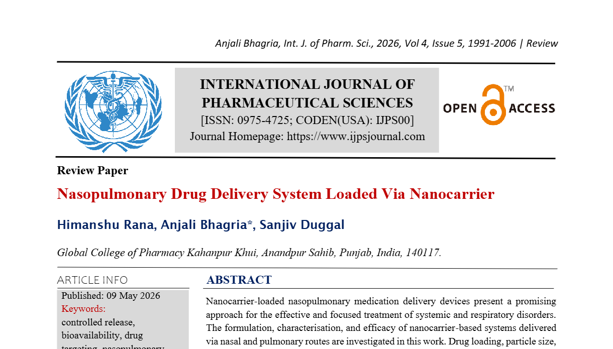 Nasopulmonay Drug Delivery System Loaded via Nanocarrier