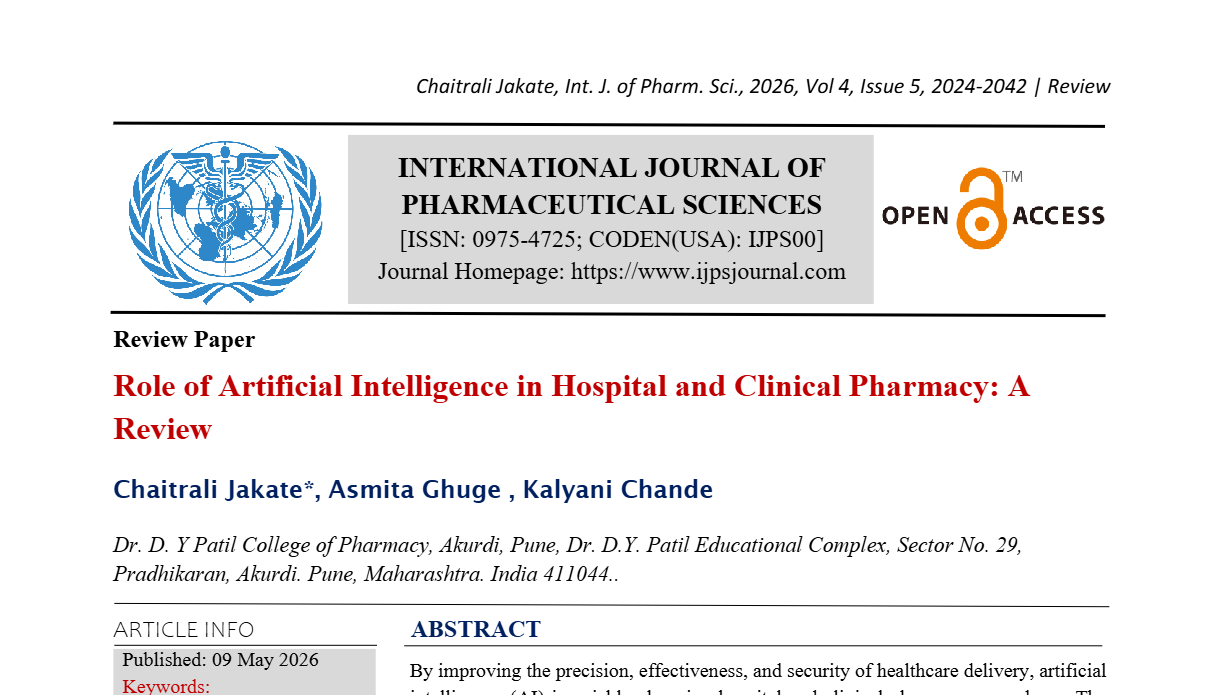 Role of Artificial Intelligence in Hospital and Clinical Pharmacy : A Review