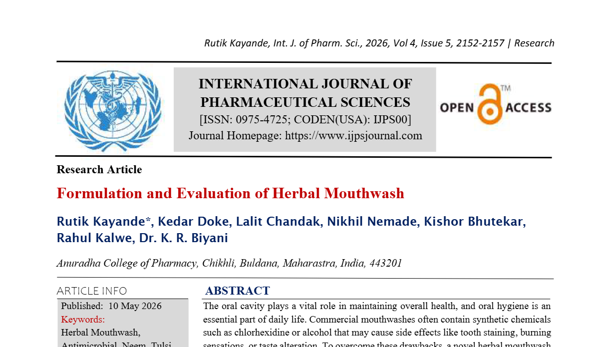 Formulation and Evaluation of Herbal Mouthwash