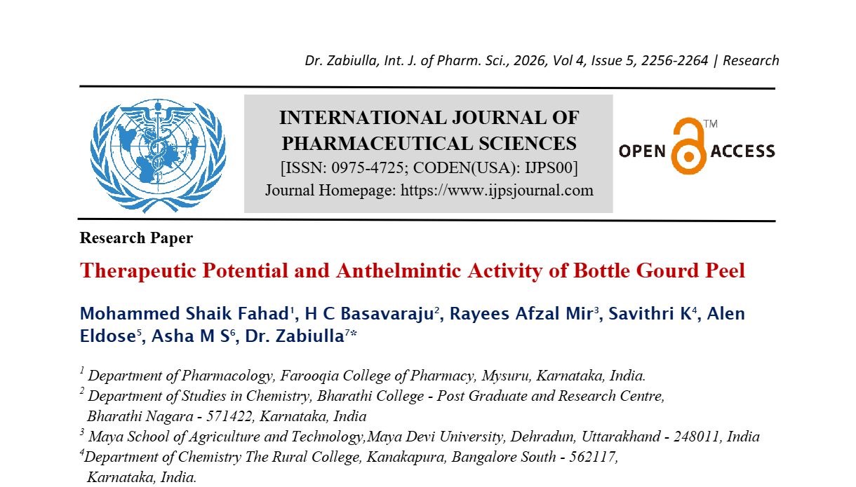 Therapeutic Potential and Anthelmintic Activity of Bottle Gourd Peel