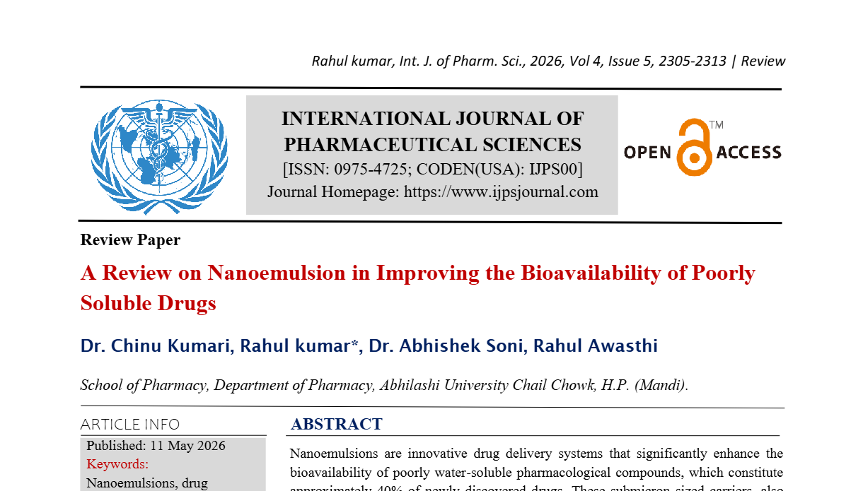 A Review on Nanoemulsion in Improving the Bioavailability of Poorly Soluble Drugs