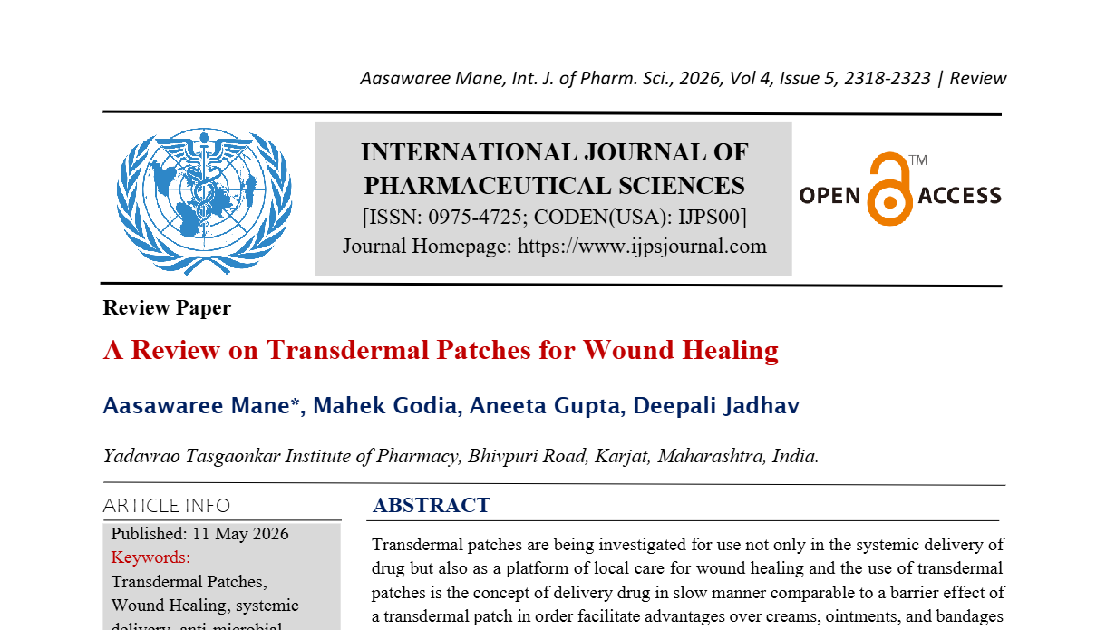 A Review on Transdermal Patches for Wound Healing