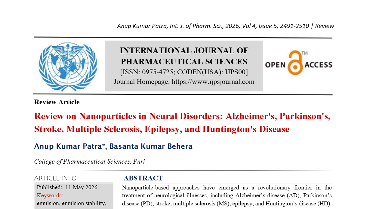 Review on Nanoparticles in Neural Disorders: Alzheimer's, Parkinson's, Stroke, Multiple Sclerosis, Epilepsy, and Huntington's Disease