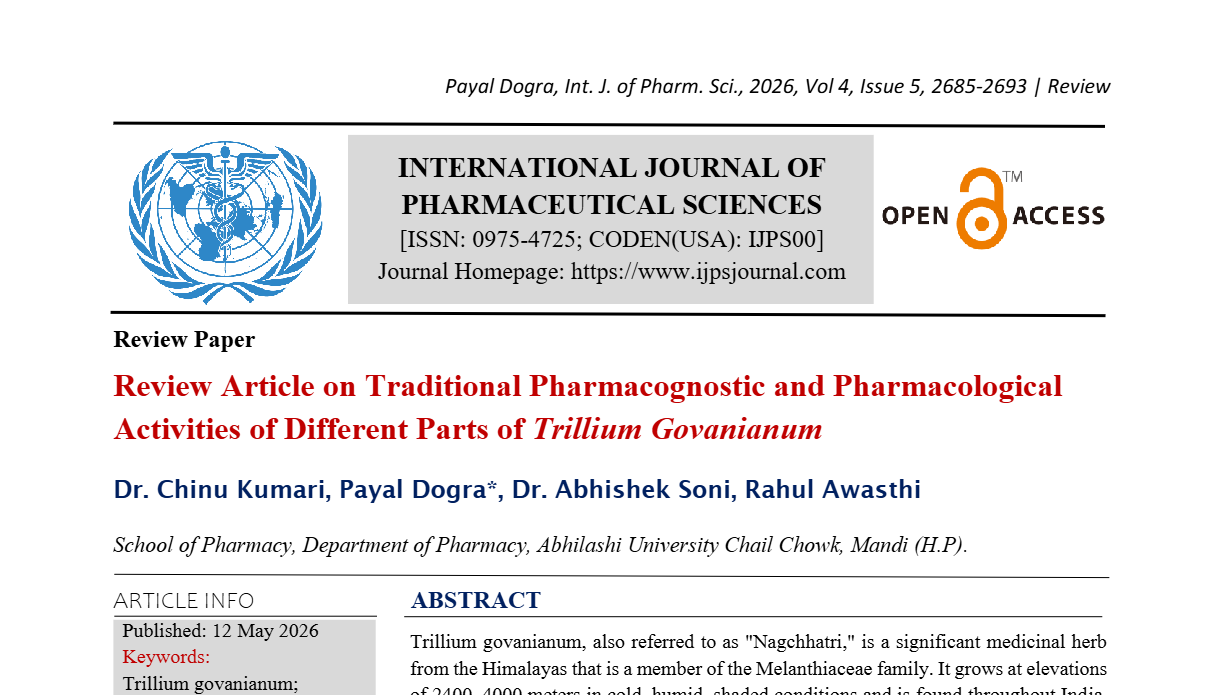 Review Article on Traditional Pharmacognostic and Pharmacological Activities of Different Parts of Trillium Govanianum