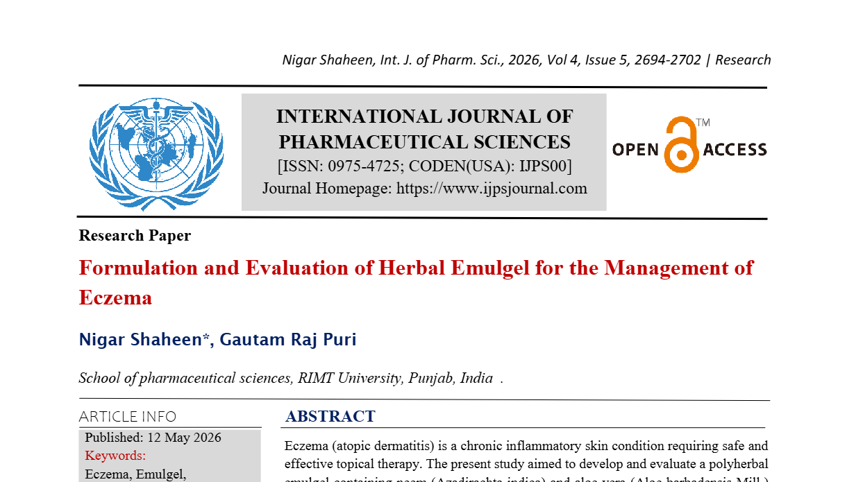 Formulation and Evaluation of Herbal Emulgel for the Management of Eczema 