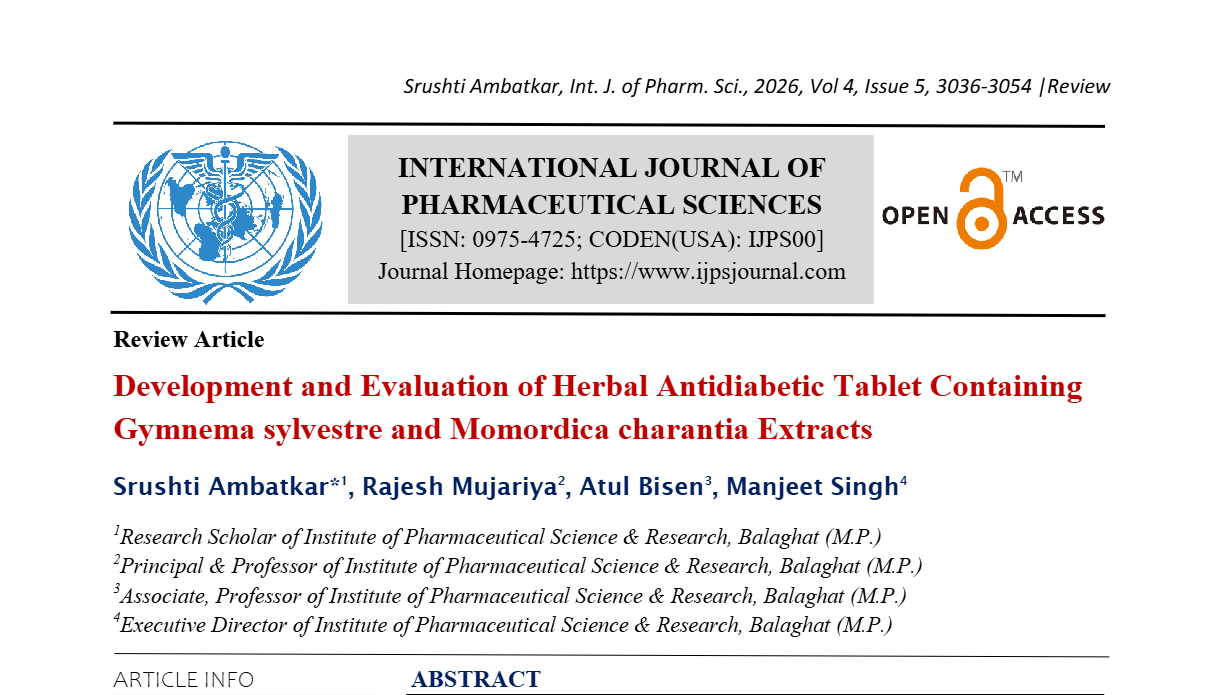 Development and Evaluation of Herbal Antidiabetic Tablet Containing Gymnema sylvestre and Momordica charantia Extracts