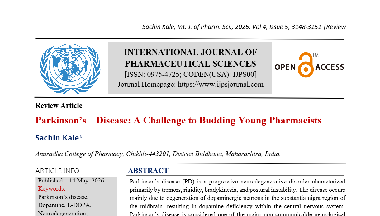 Parkinson’s    Disease: A Challenge to Budding Young Pharmacists