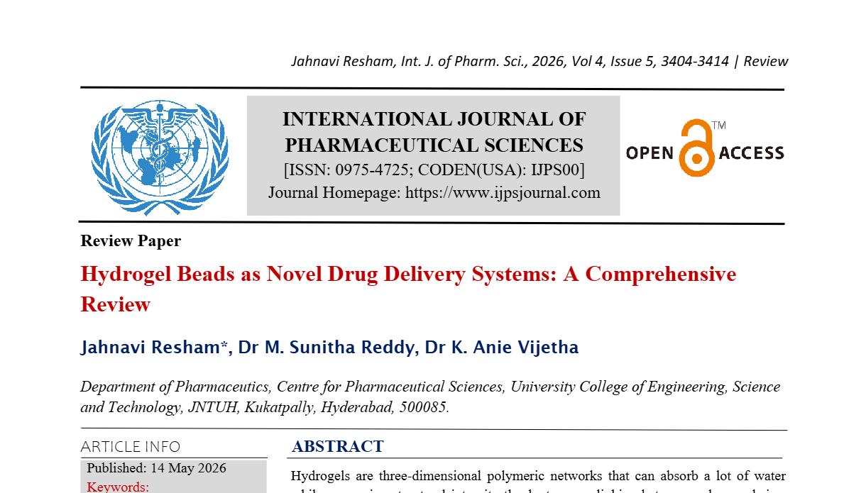 Hydrogel Beads as Novel Drug Delivery Systems:  A Comprehensive Review