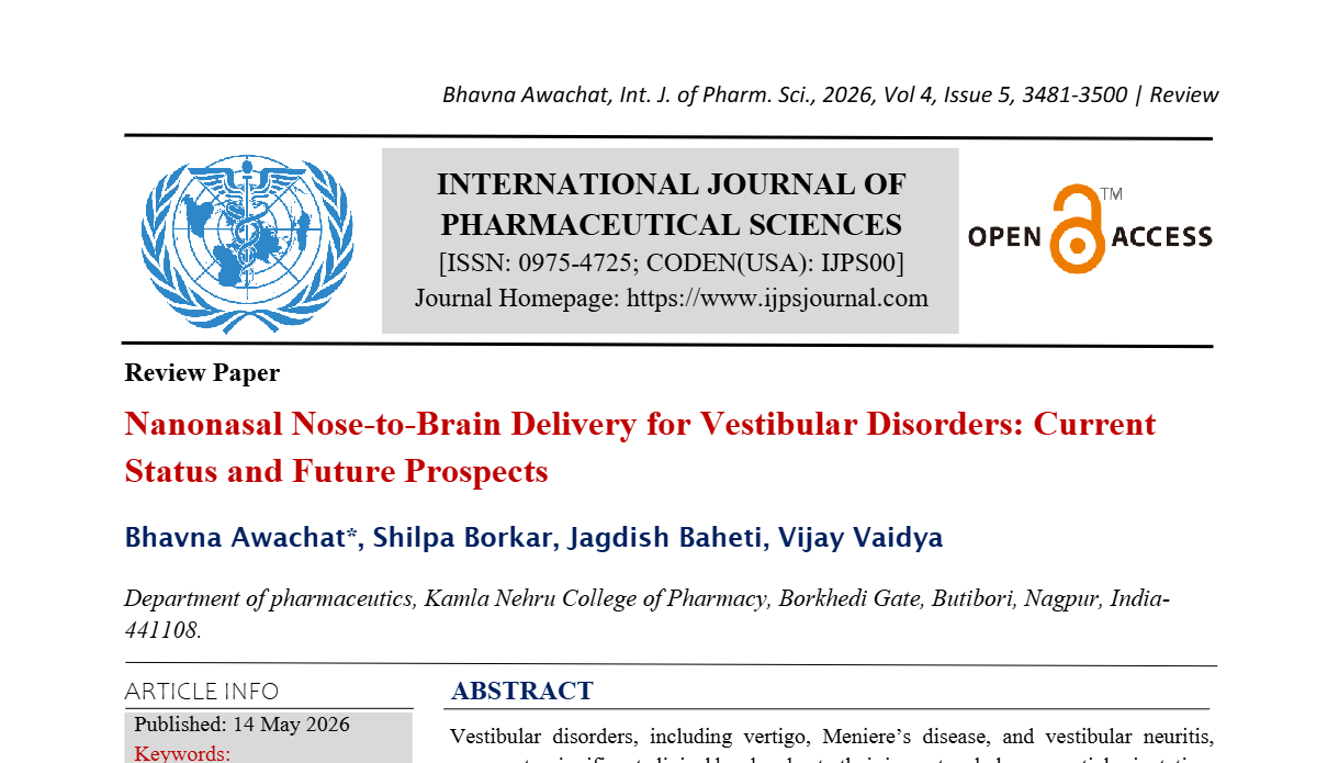 Nanonasal Nose to Brain Delivery for Vestibular Disorders Current Status and Future Prospects