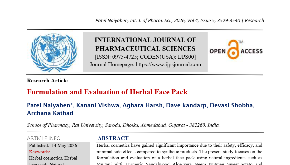 Formulation and Evaluation of Herbal Face Pack