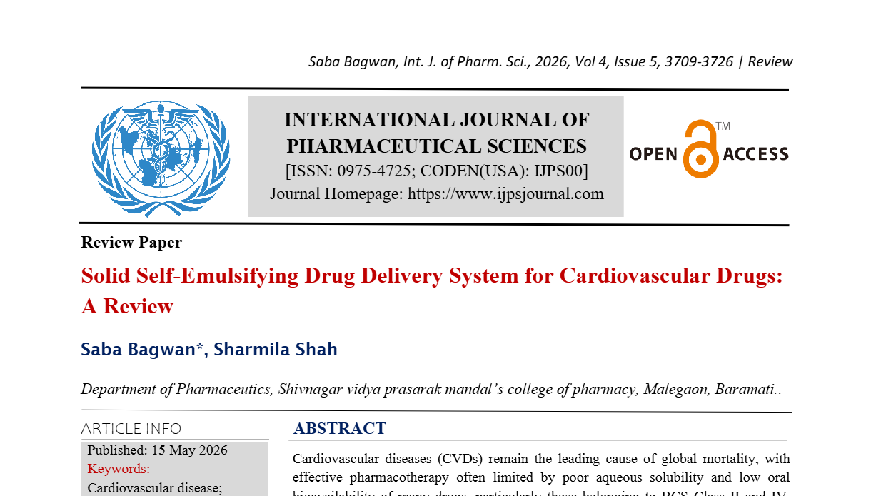 Solid Self-Emulsifying Drug Delivery System For Cardiovascular Drugs: A Review