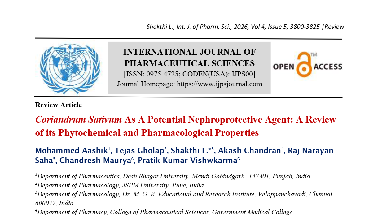 Coriandrum Sativum As A Potential Nephroprotective Agent: A Review of its Phytochemical and Pharmacological Properties 