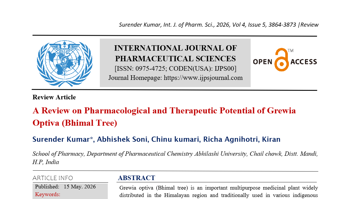 A Review on Pharmacological and Therapeutic Potential of Grewia Optiva (Bhimal Tree)