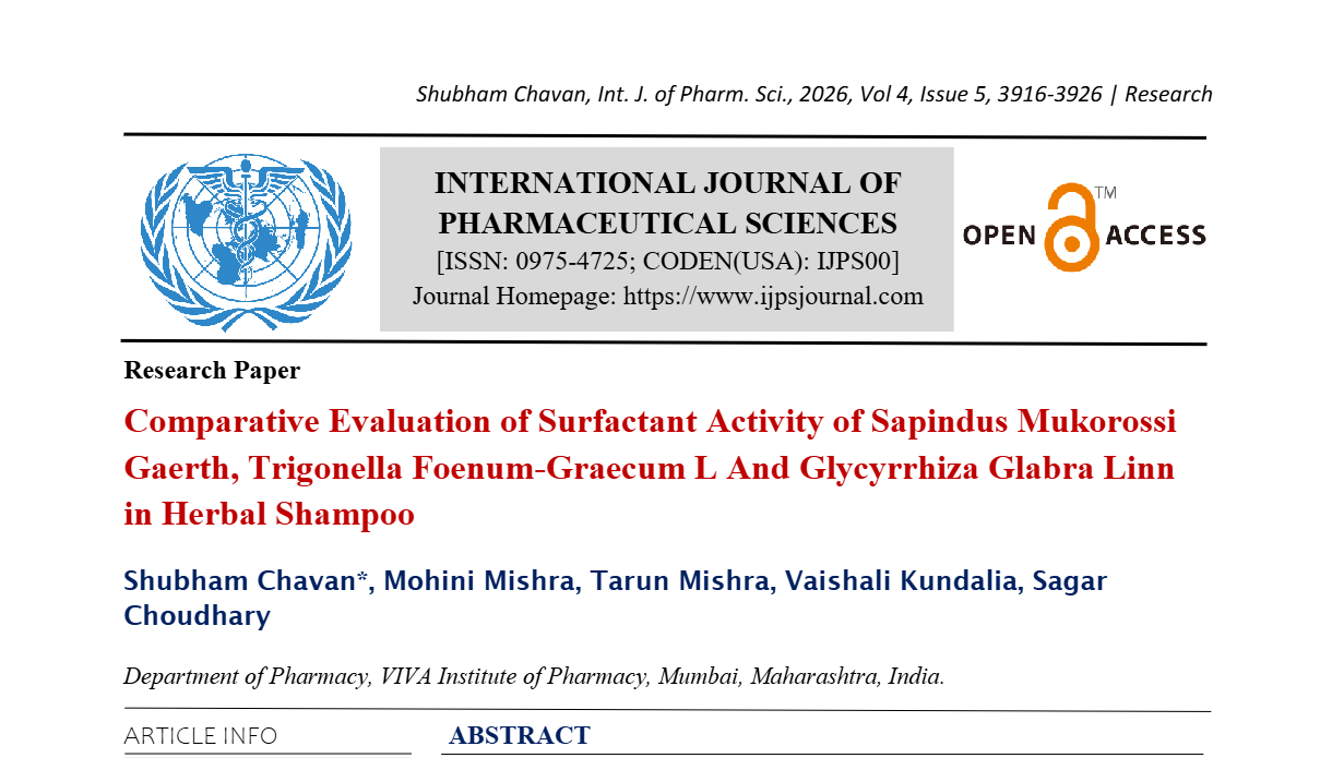 Comparative Evaluation of Surfactant Activity of Sapindus Mukorossi Gaerth, Trigonella Foenum-Graecum L And Glycyrrhiza Glabra Linn in Herbal Shampoo