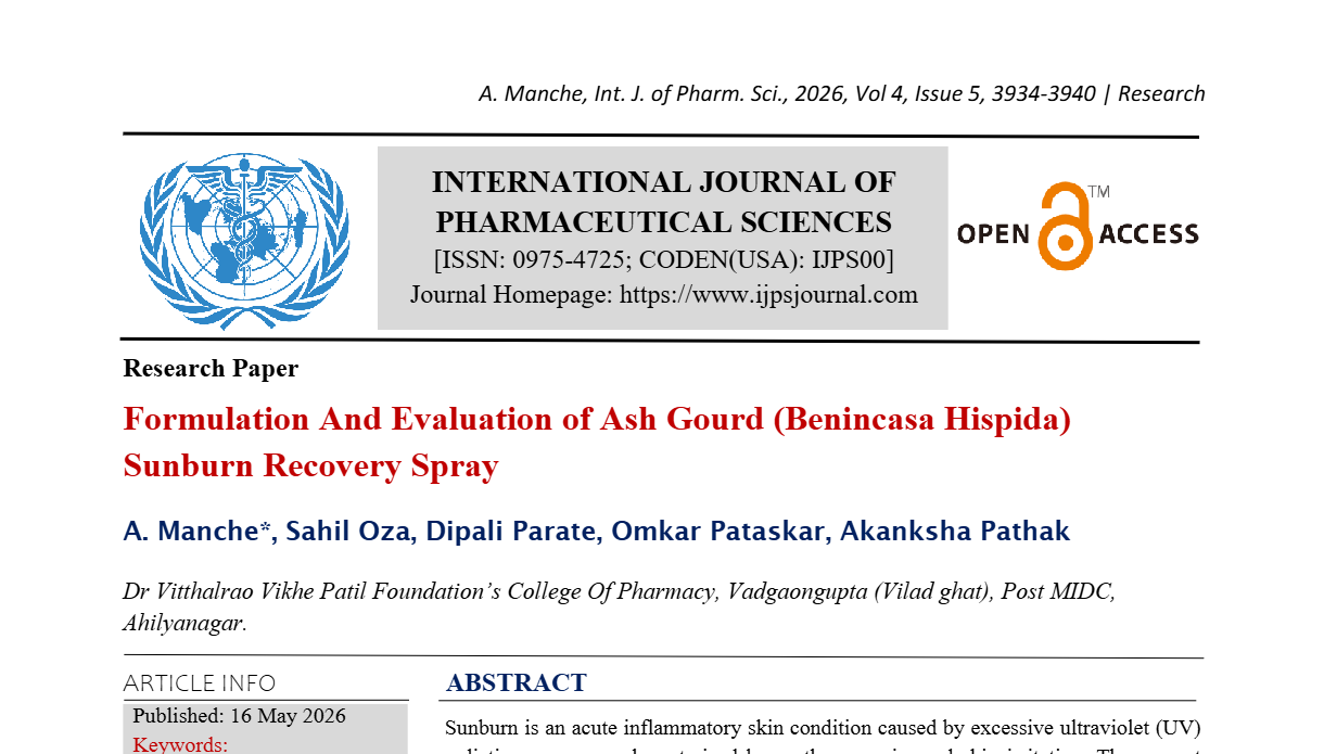 Formulation And Evaluation of Ash Gourd (Benincasa Hispida) Sunburn Recovery Spray