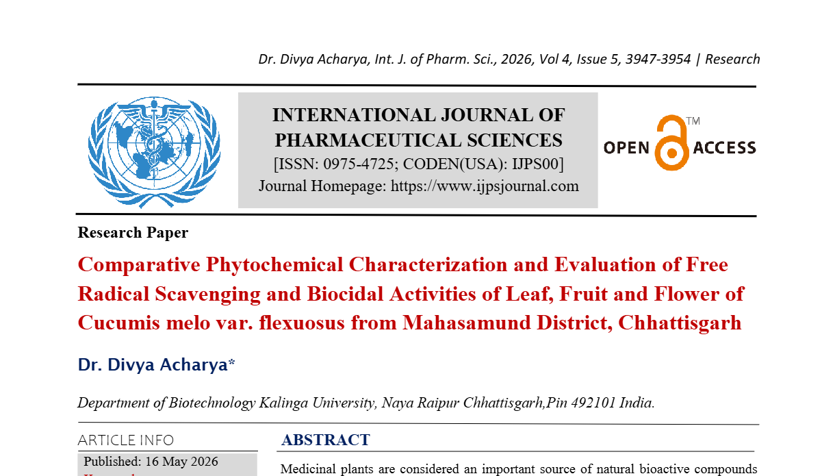Comparative Phytochemical Characterization and Evaluation of Free Radical Scavenging and Biocidal Activities of Leaf, Fruit and Flower of Cucumis melo var. flexuosus from Mahasamund District, Chhattisgarh