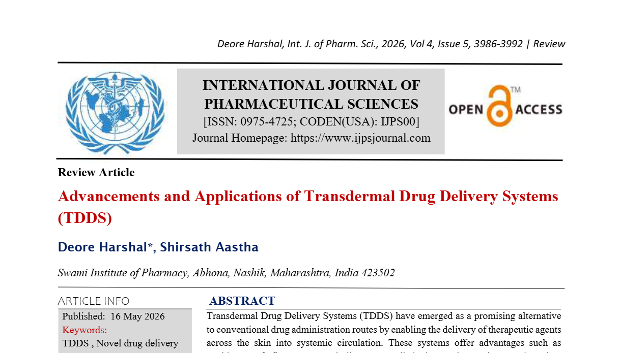 Advancements and Applications of Transdermal Drug Delivery Systems (TDDS)