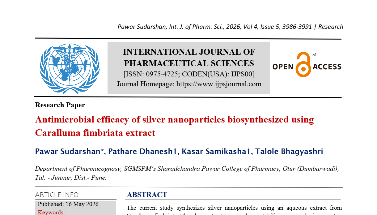 Antimicrobial efficacy of silver nanoparticles biosynthesized using Caralluma fimbriata extract