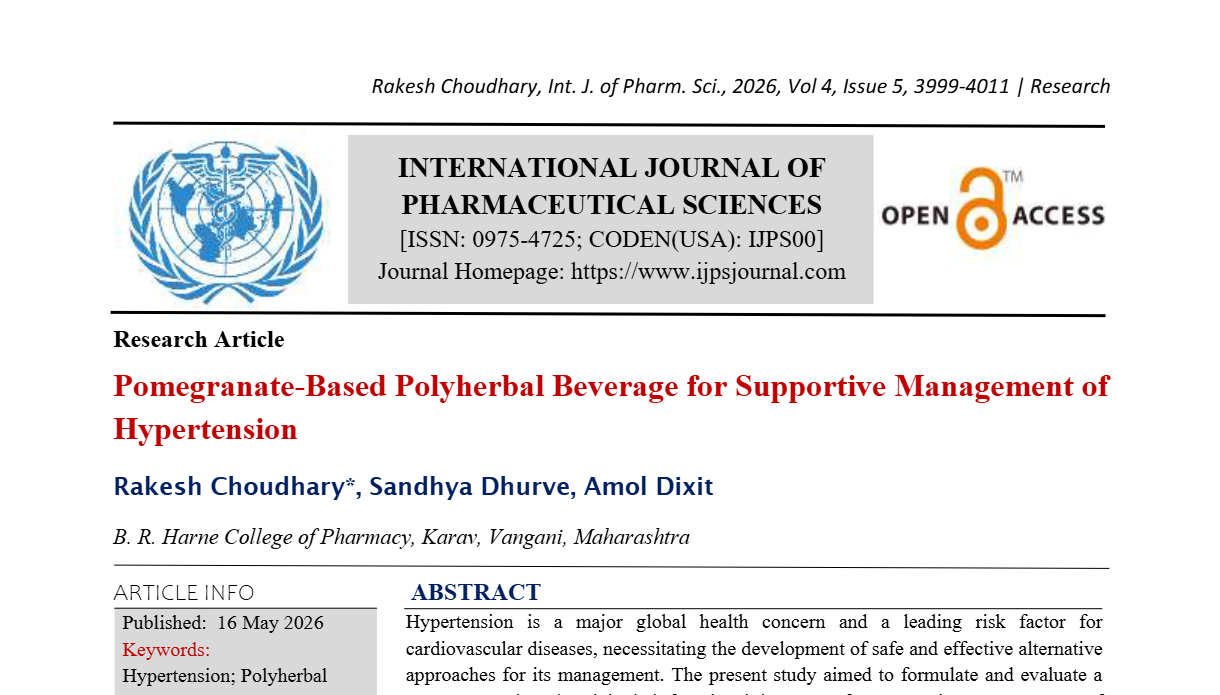 Pomegranate-Based Polyherbal Beverage for Supportive Management of Hypertension