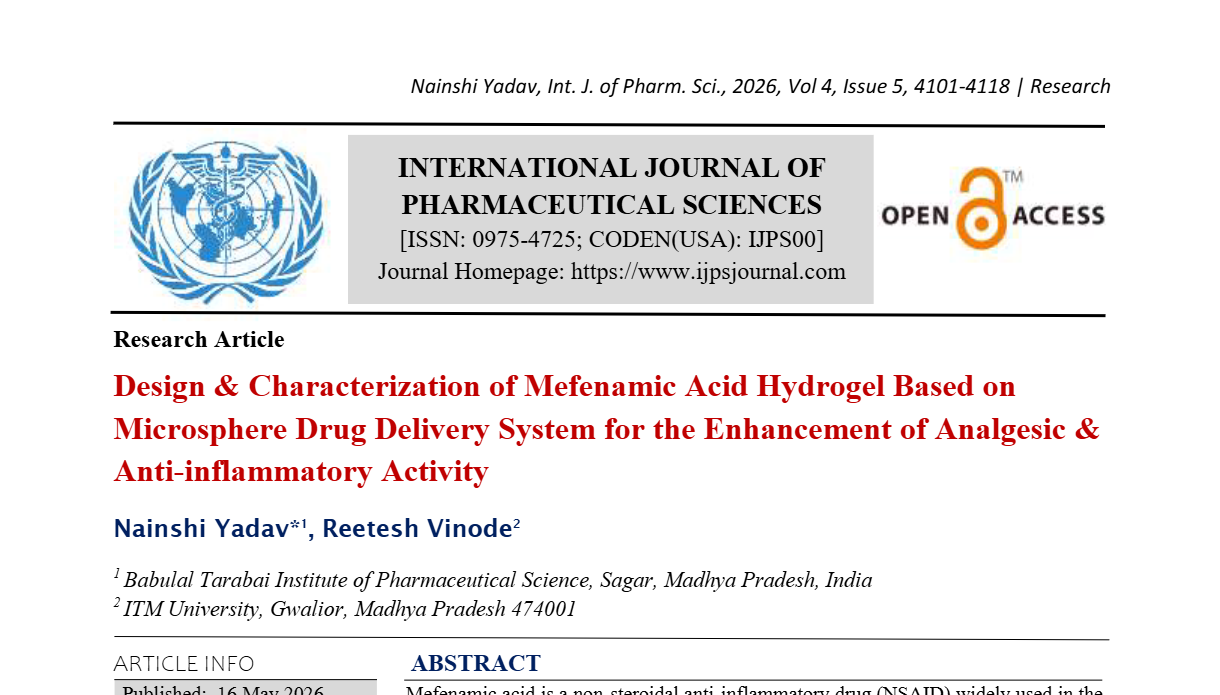 Design & Characterization of Mefenamic Acid Hydrogel Based on Microsphere Drug Delivery System for the Enhancement of Analgesic & Anti-inflammatory Activity