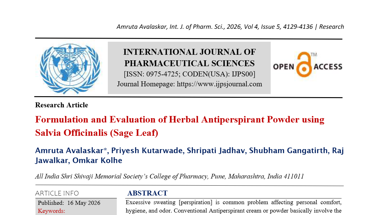 Formulation and Evaluation of Herbal Antiperspirant Powder using Salvia Officinalis (Sage Leaf)