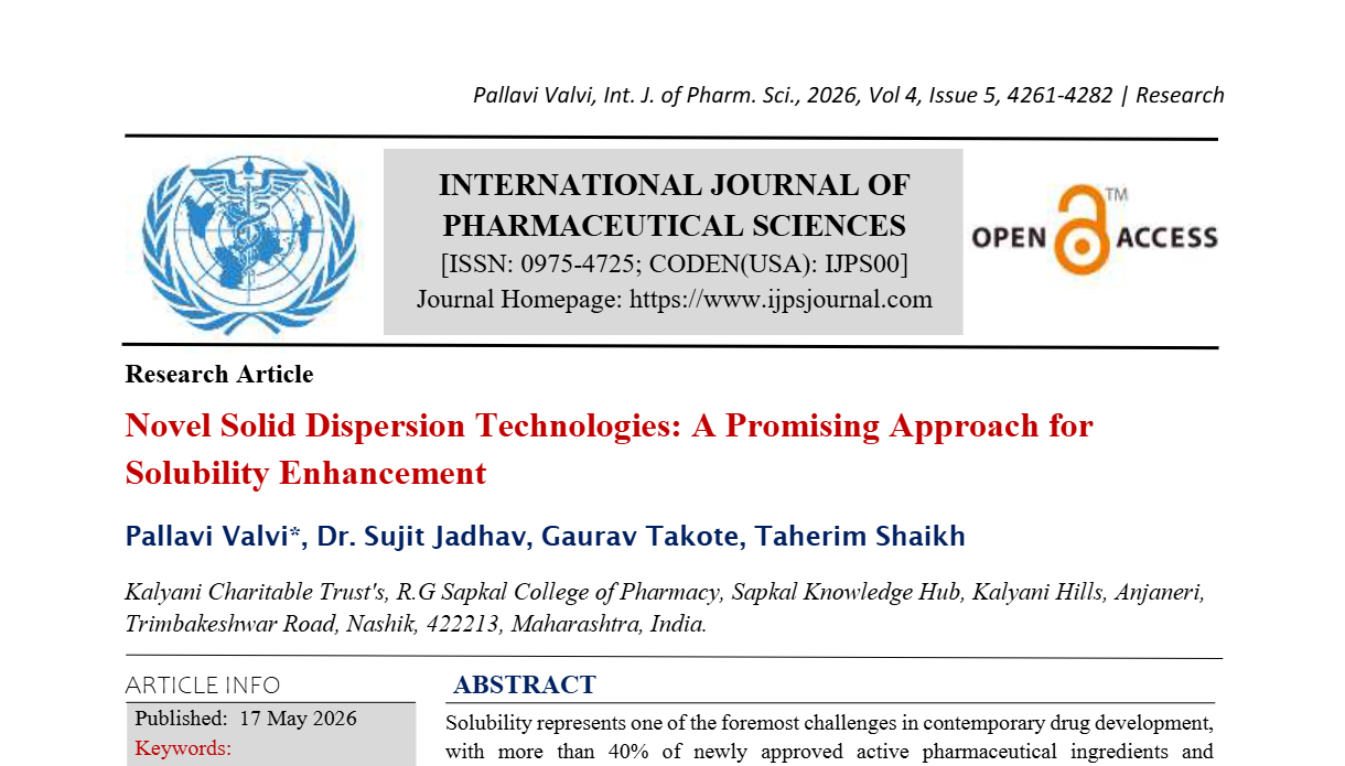 Novel Solid Dispersion Technologies: A Promising Approach for Solubility Enhancement