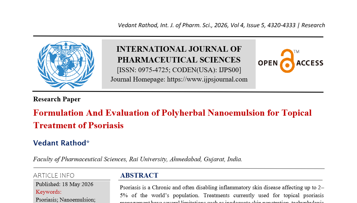 Formulation And Evaluation of Polyherbal Nanoemulsion for Topical Treatment of Psoriasis