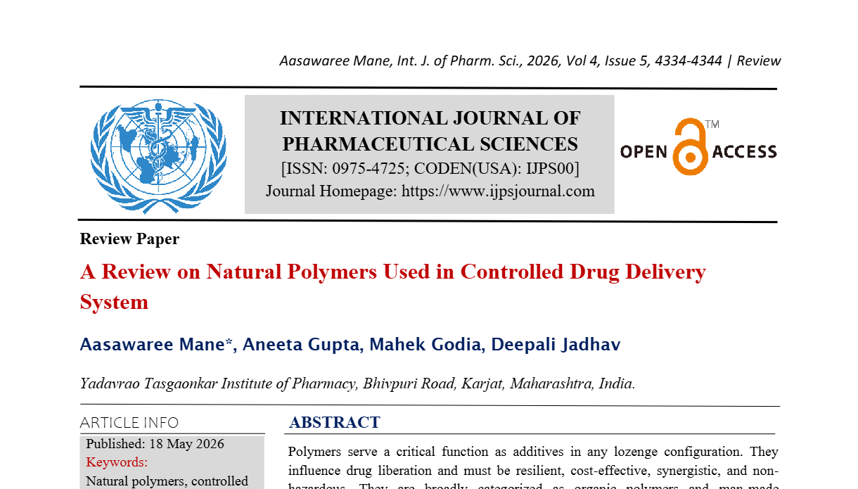 A Review on Natural Polymers Used in Controlled Drug Delivery System