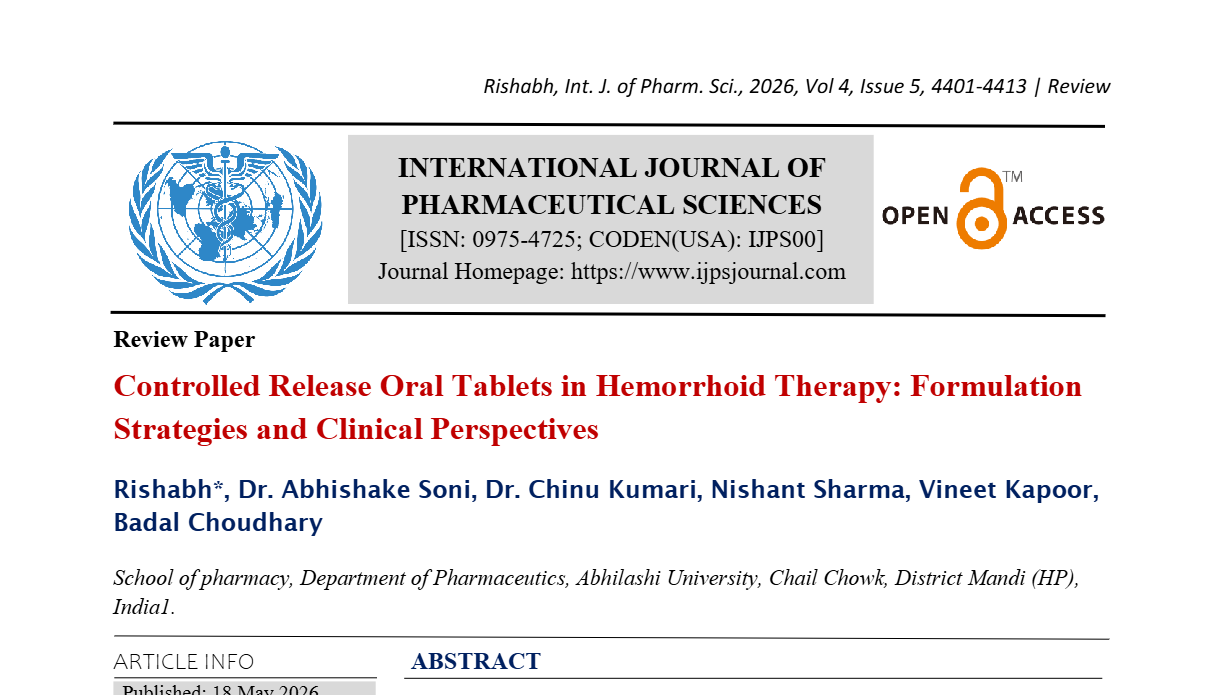 Controlled Release Oral Tablets in Hemorrhoid Therapy: Formulation Strategies and Clinical Perspectives