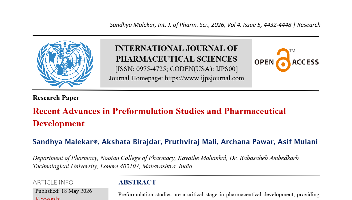 Recent Advances in Preformulation Studies and Pharmaceutical Development