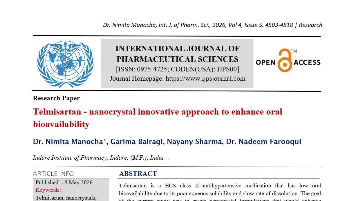 Telmisartan - Nanocrystal Innovative Approach To Enhance Oral Bioavailability