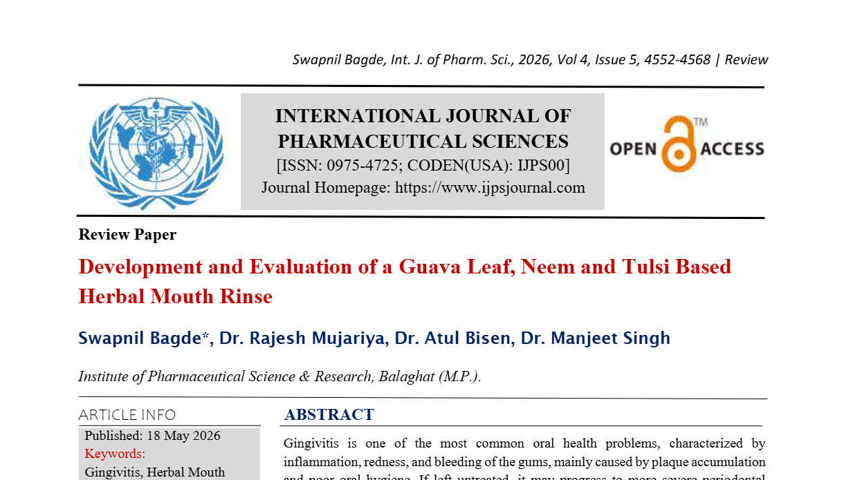 Development and Evaluation of a Guava Leaf, Neem and Tulsi Based Herbal Mouth Rinse