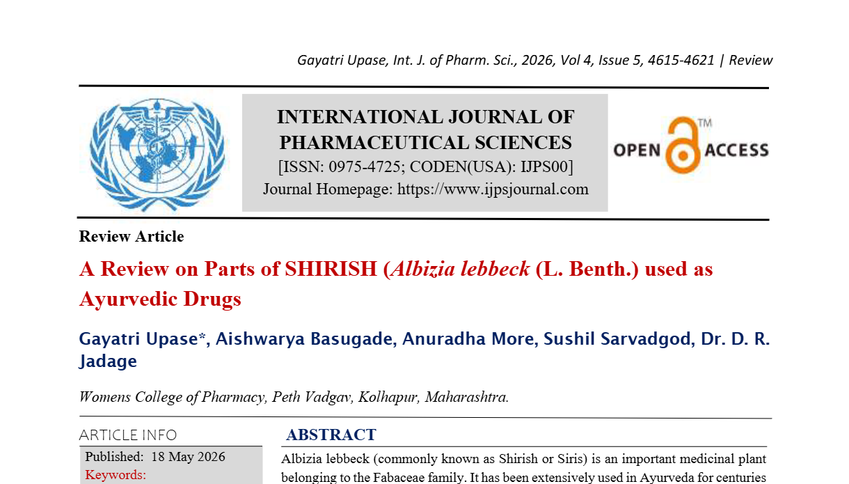 A Review on Parts of SHIRISH (Albizia lebbeck (L. Benth.) used as Ayurvedic Drugs