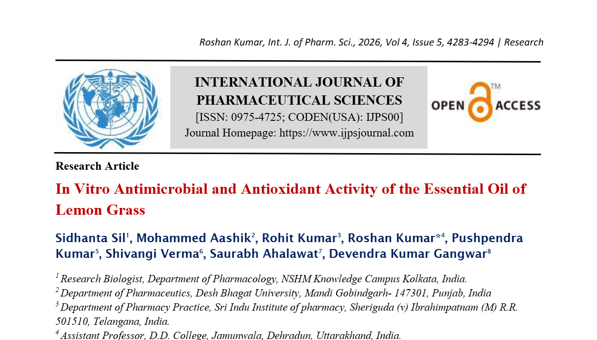In Vitro Antimicrobial and Antioxidant Activity of the Essential Oil of Lemon Grass