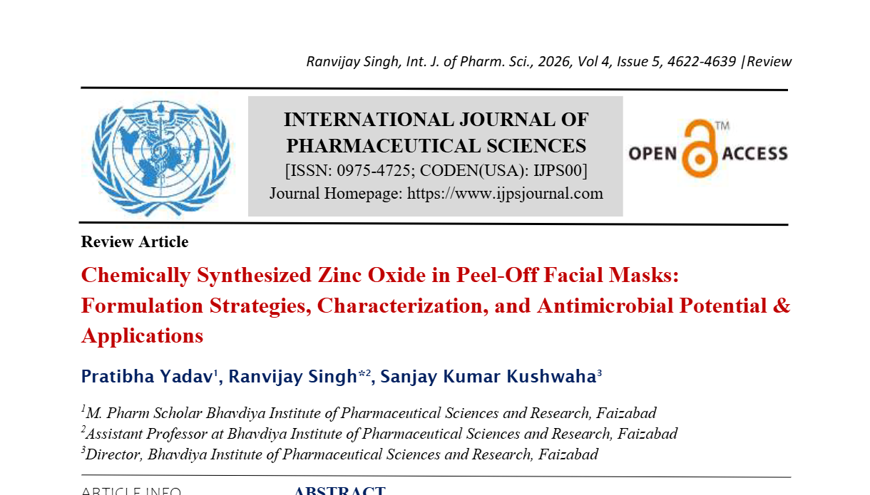Chemically Synthesized Zinc Oxide in Peel-Off Facial Masks: Formulation Strategies, Characterization, and Antimicrobial Potential & Applications 