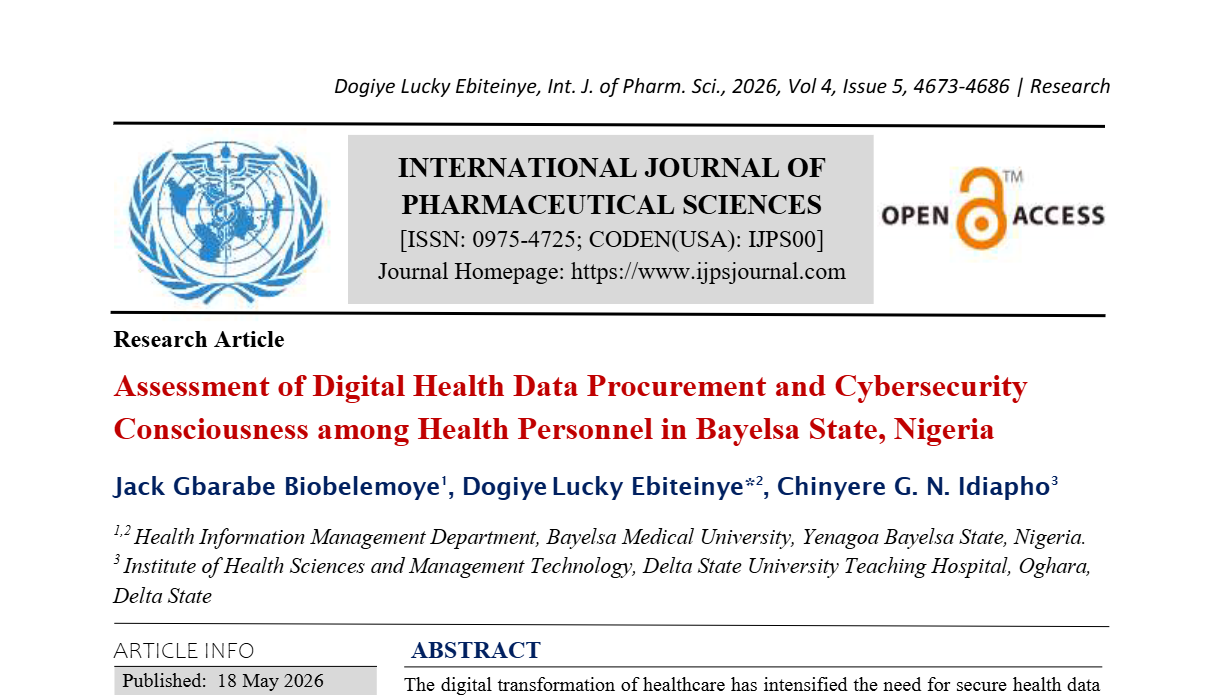 Assessment of Digital Health Data Procurement and Cybersecurity Consciousness among Health Personnel in Bayelsa State, Nigeria