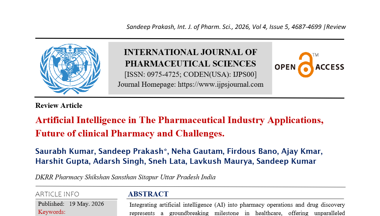 Artificial Intelligence in The Pharmaceutical Industry Applications, Future of clinical Pharmacy and Challenges.