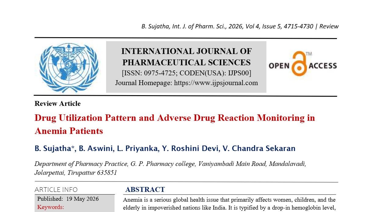 Drug Utilization Pattern and Adverse Drug Reaction Monitoring in Anemia Patients