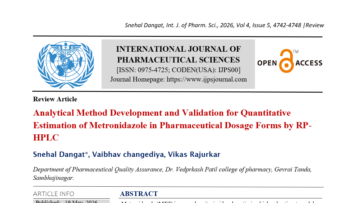 Analytical Method Development and Validation for Quantitative Estimation of Metronidazole in Pharmaceutical Dosage Forms by RP- HPLC