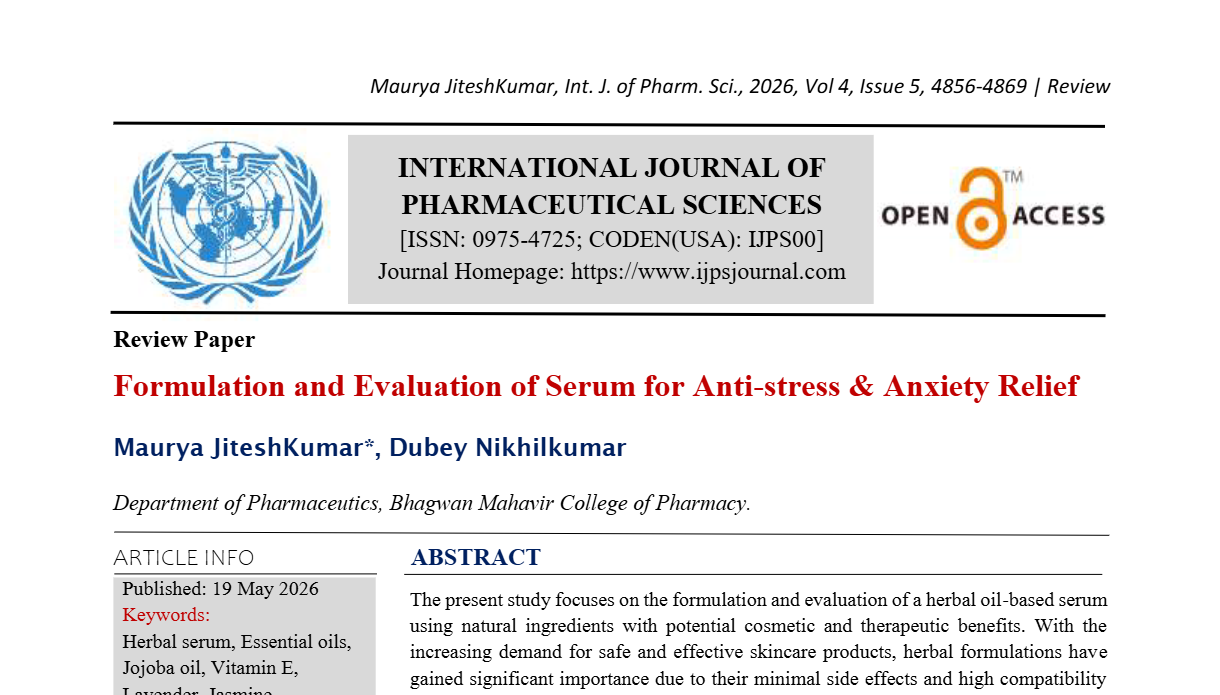 Formulation and Evaluation of Serum for Anti-stress & Anxiety Relief