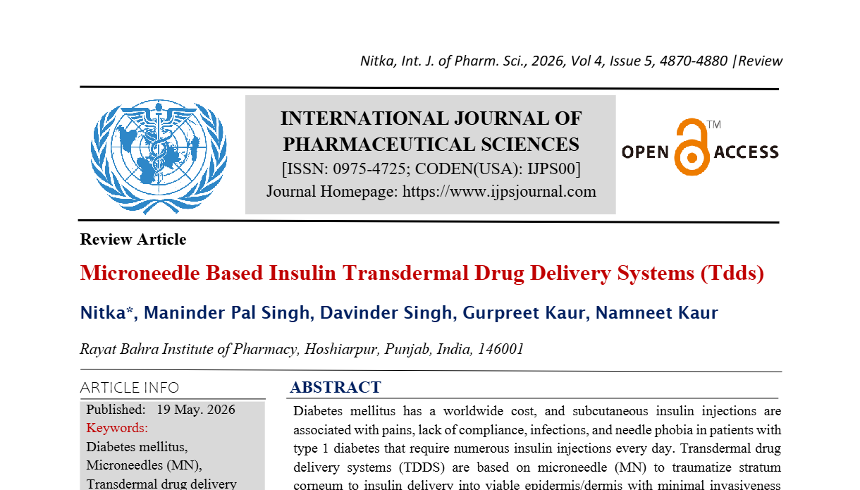 Microneedle Based Insulin Transdermal Drug Delivery Systems (Tdds)